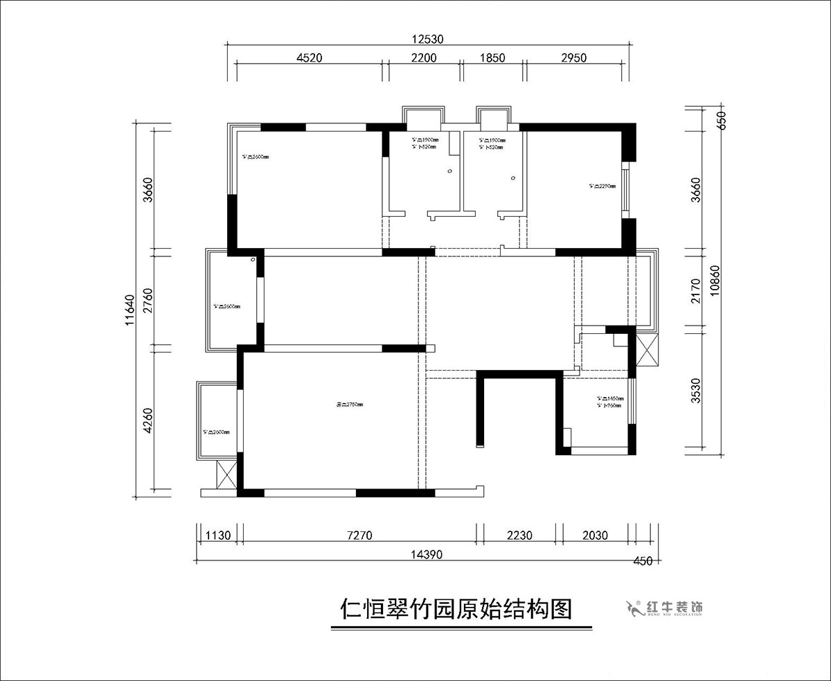 朱彦｜仁恒翠竹园26-204-130㎡-简约风格｜3室2厅2卫｜老房装修｜定制家｜全包20万｜00_01原始结构图