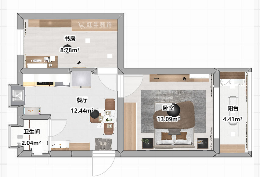 刘晓芳｜随园10号2-501-51㎡-现代简约风格｜2室1厅1卫｜老房装修｜定制家￥86990｜全包8