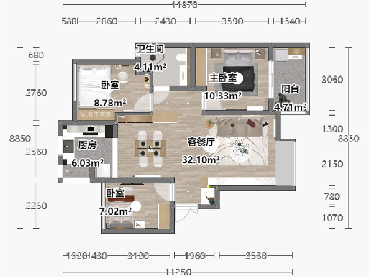 陆利民｜富力城50-1204-93㎡-现代风格｜3室2厅1卫｜新房装修｜定制家｜全包13