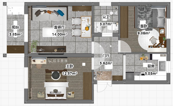 吴波｜马台街56号502-401-60㎡-现代风格｜2室2厅1卫｜老房装修｜定制家｜全包9