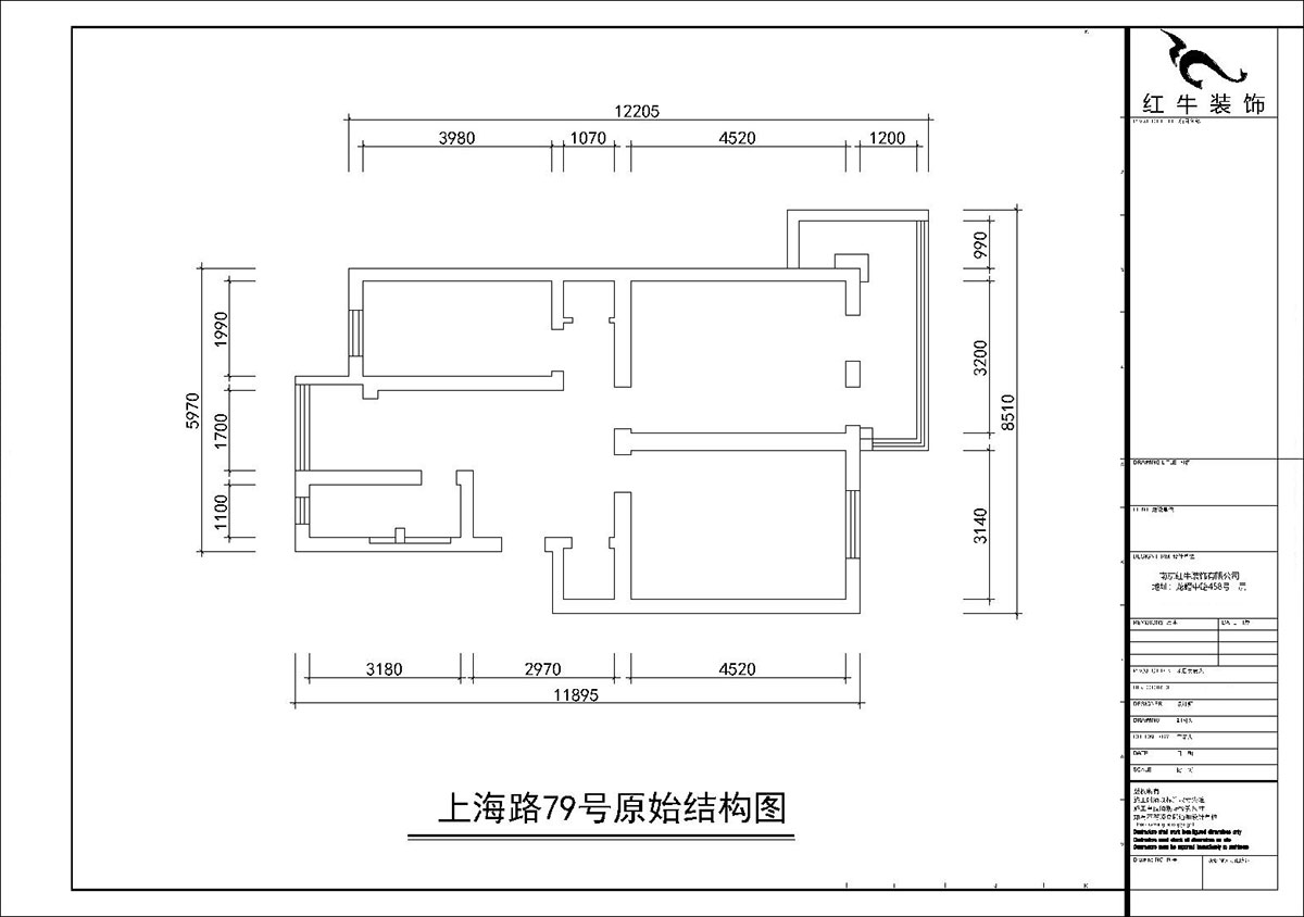 朱彦｜上海路79号2-201-80㎡-简约风格｜3室1厅1卫｜老房装修｜定制家｜全包11万｜00_01原始结构图