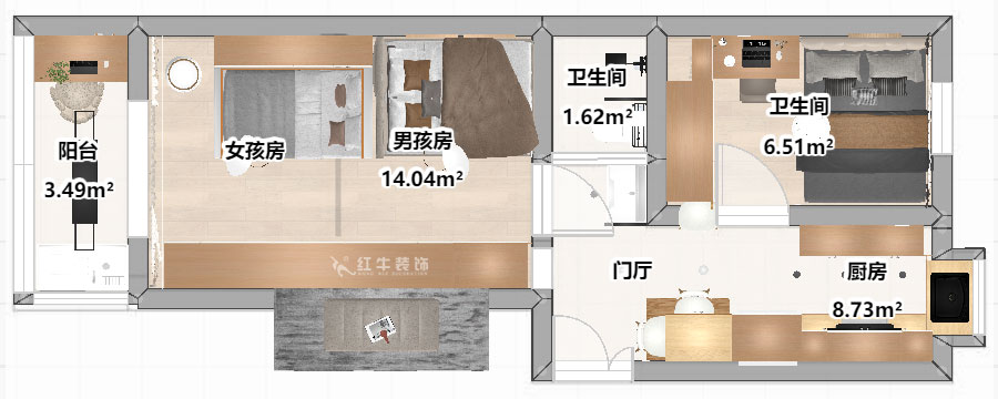 刘晓芳｜三条巷110-210-45㎡-现代风格｜2室1厅1卫｜二手房装修｜定制家｜全包8