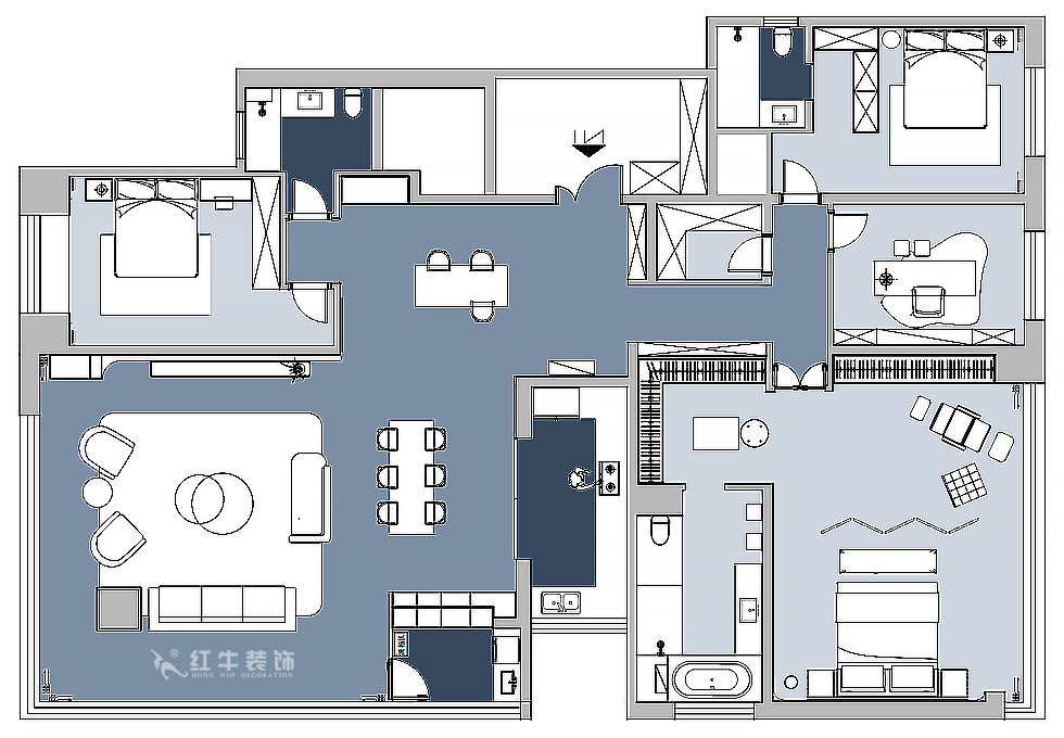 【实景案例】朱明琪｜天鹅堡花园-280㎡-现代轻奢风格｜3室2厅2卫｜精装修改造｜改造家｜全包30万｜00_02平面布置图