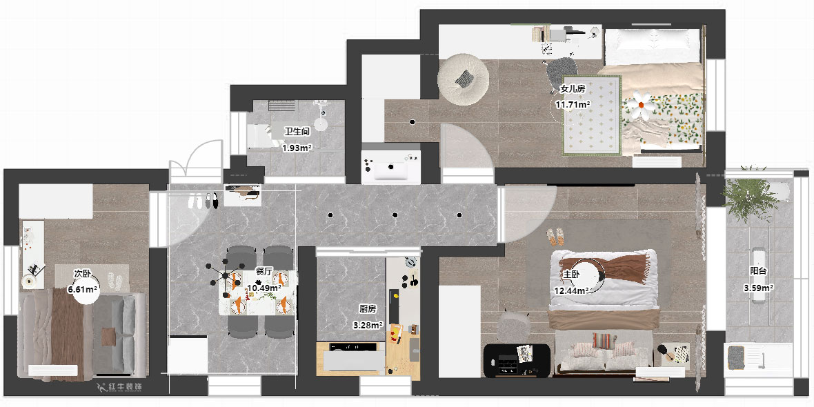 贾庭｜中山门小区12-401-65㎡-现代风格｜3室1厅1厨1卫｜老房装修｜定制家｜全包9