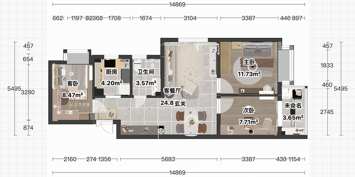 顾娟｜观泓雅苑b3-801-85㎡-现代简约风格｜3室2厅1卫｜旧房装修｜定制家｜全包12