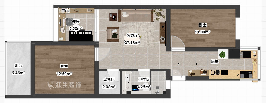 刘小勇｜御河苑6-209-82㎡-现代简约风格｜3室2厅1卫｜老房装修｜定制家｜全包11