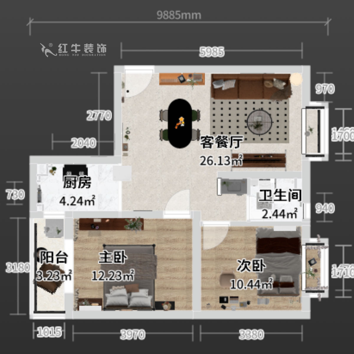 蒋琛｜百家湖西花园伦敦城23-801-75㎡-复古风｜2室1厅1卫｜二手房装修｜定制家｜全包12万｜00_03平面彩图