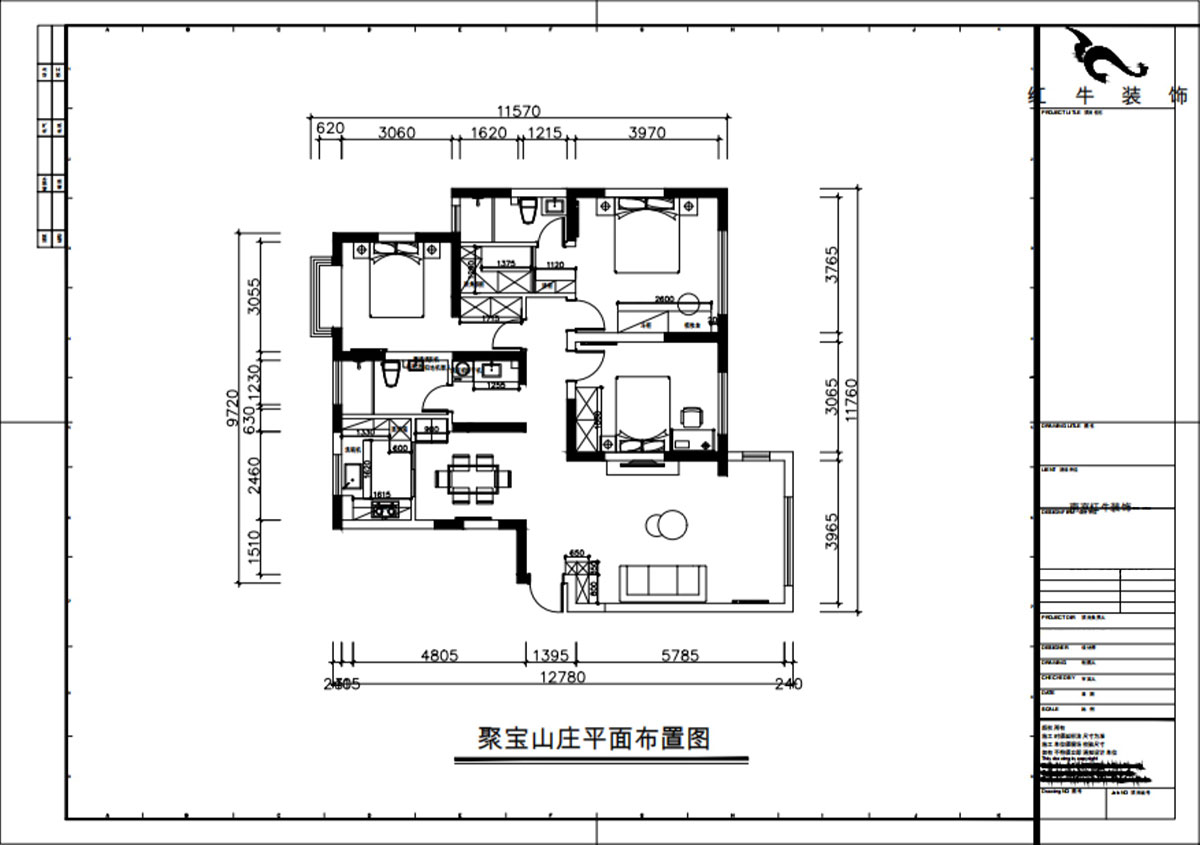 朱彦｜聚宝山庄海棠街区5-1203-130㎡-现代简约风格｜3室2厅2卫｜老房改造｜定制家｜全包16万｜00_02平面布置图