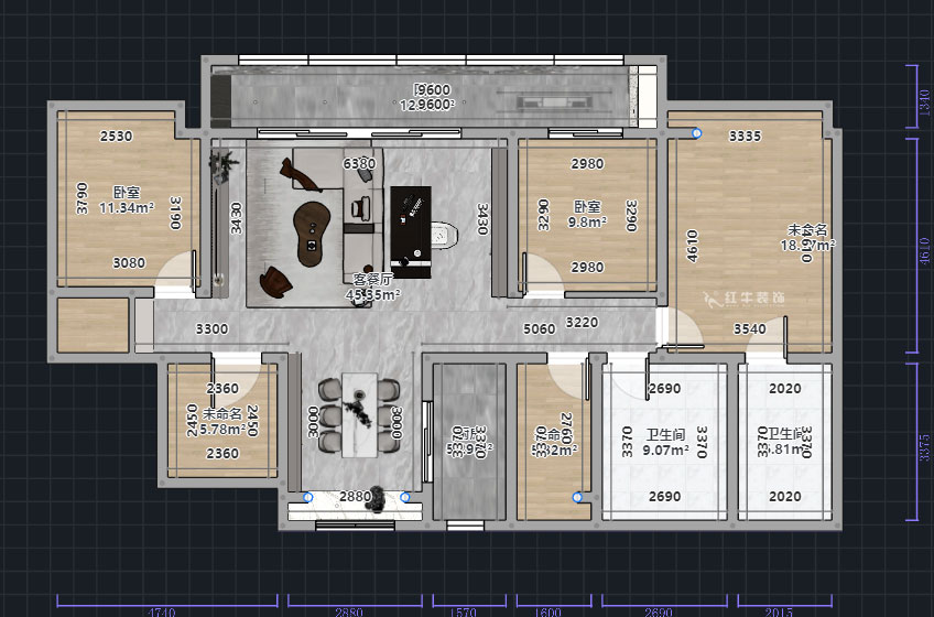 熊皓宇｜颐和铂岸江璟-140㎡-现代轻奢风格｜精装修局改｜00_01平面彩图