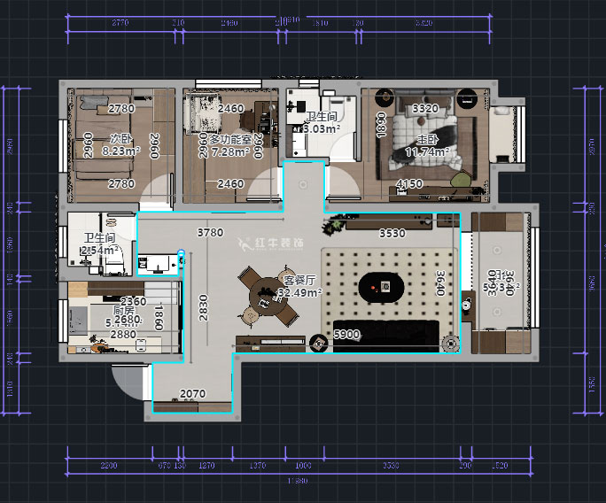 熊皓宇|金浦御龙湾-110㎡-中古风|3室2厅2卫|老房装修|定制家|全包13