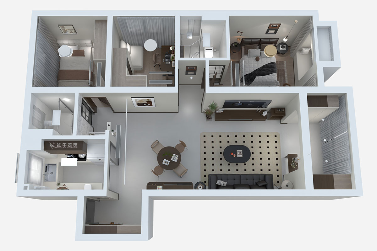 熊皓宇|金浦御龙湾-110㎡-中古风|3室2厅2卫|老房装修|定制家|全包13