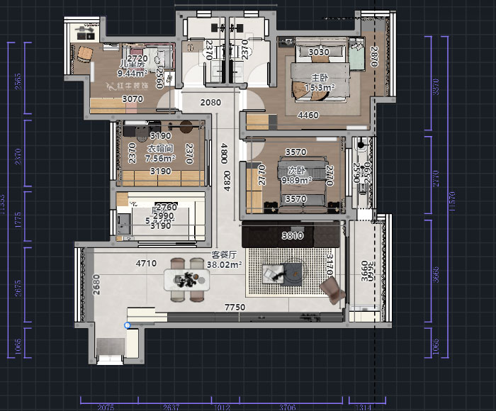 熊皓宇|启迪方洲-120㎡-现代风格|4室2厅2卫|老房装修|半包8