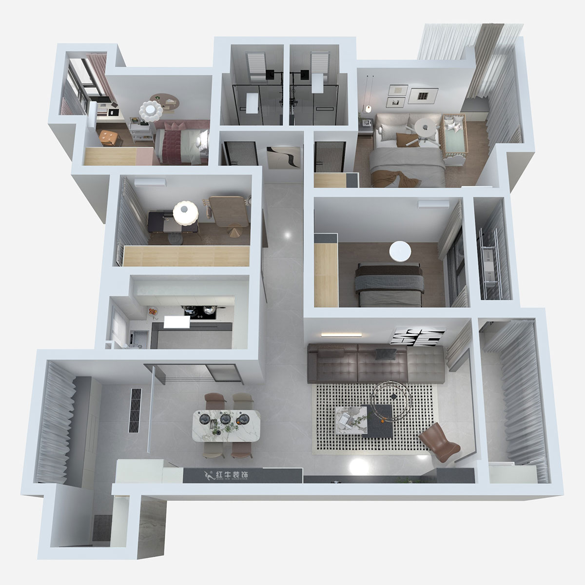 熊皓宇|启迪方洲-120㎡-现代风格|4室2厅2卫|老房装修|半包8