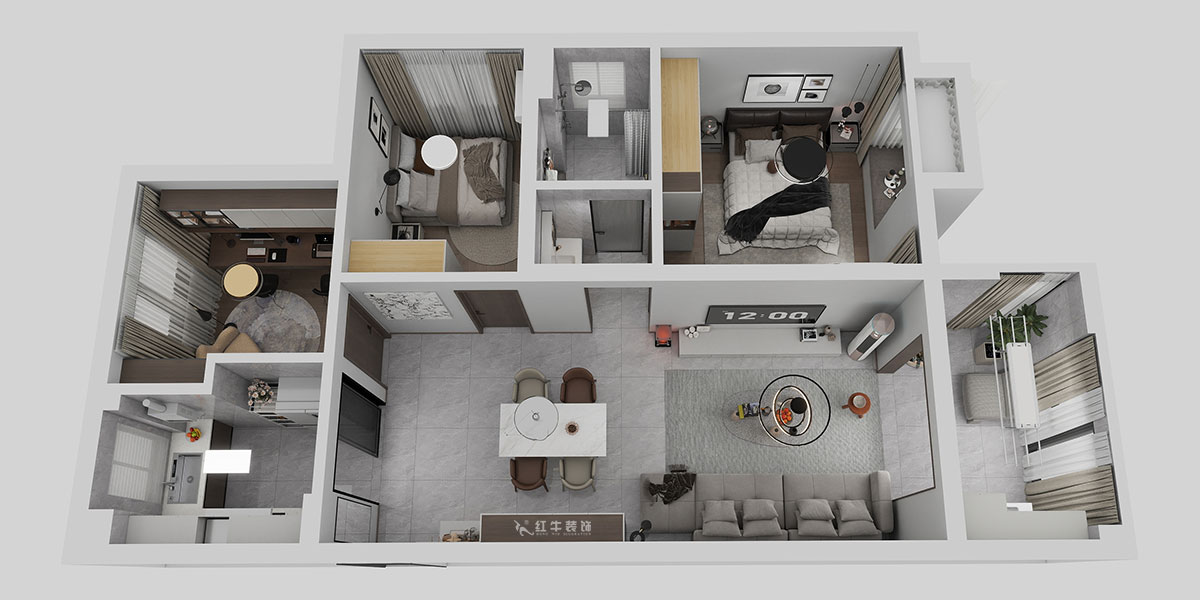 熊皓宇｜中海国际社区3期6-1401室-90㎡-现代风格｜3室2厅1厨1卫1阳台｜老房装修｜定制家｜全包9