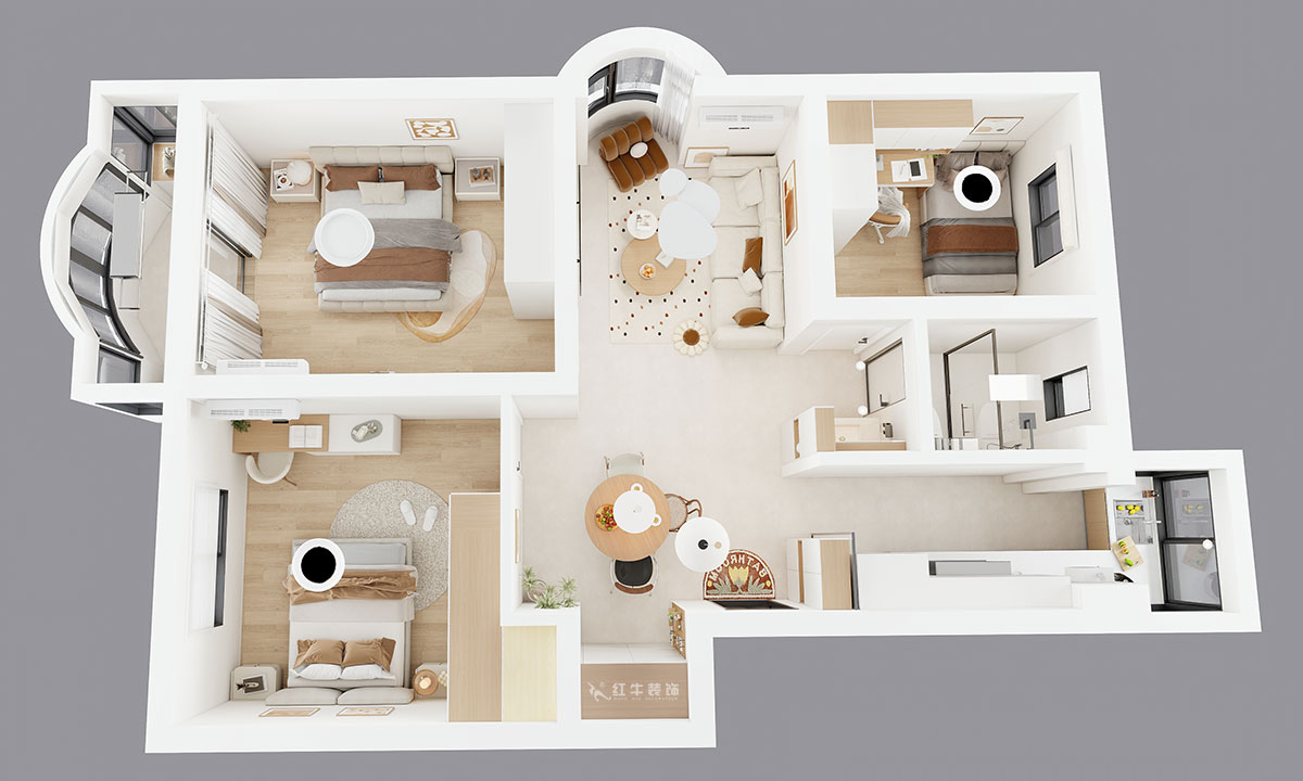 仇美蓉|裕华新村2-3-406-86㎡-简约风格|3室2厅1卫|老房装修|定制家|全包10万|00_04鸟瞰图