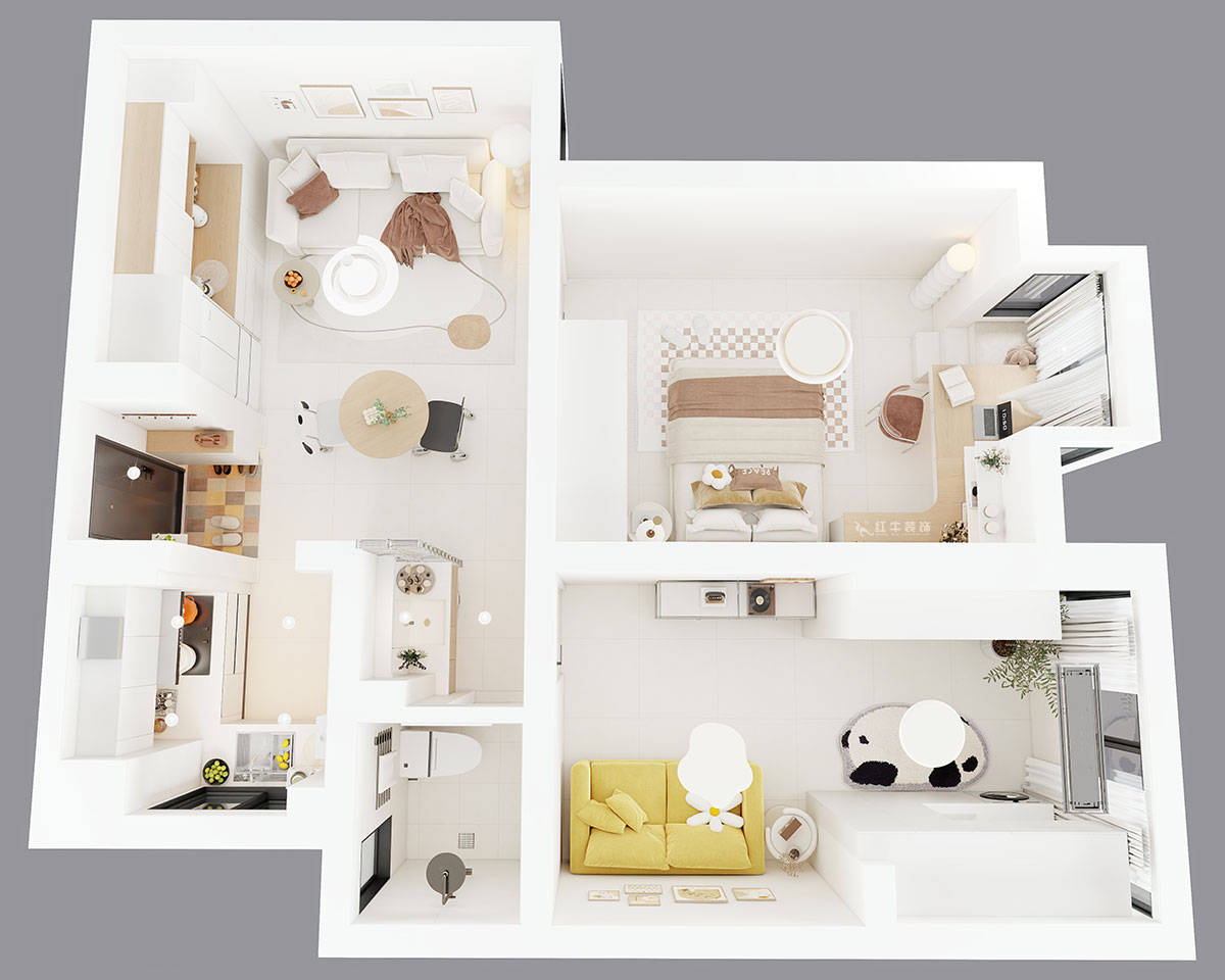 朱明琪｜燕江新城山水苑10-2-1007-68㎡-简约风格｜2室1厅1卫｜老房装修｜定制家｜全包8万｜00_04鸟瞰图