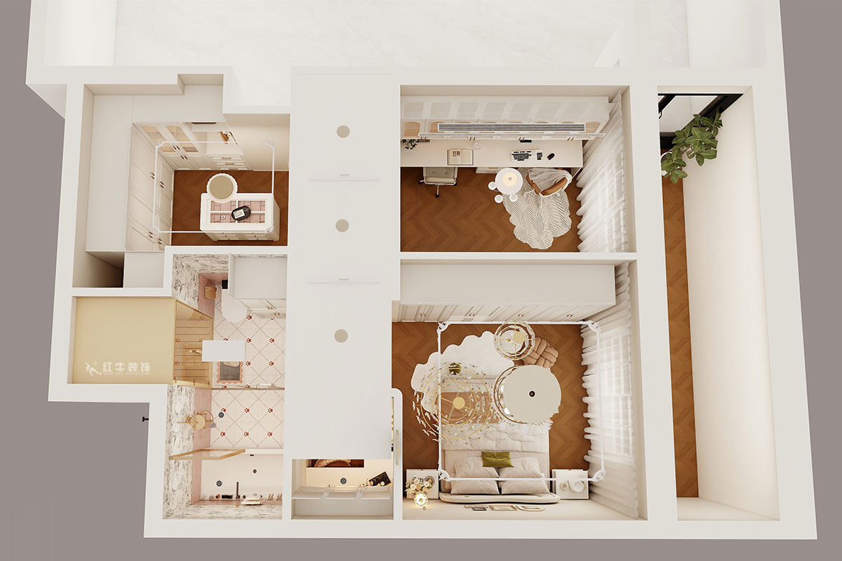 蒋琛｜通宇·润悦府5-2-104-130㎡-美式复古风格｜3室2厅1卫｜新房装修｜定制家｜全包15万｜00_04鸟瞰图