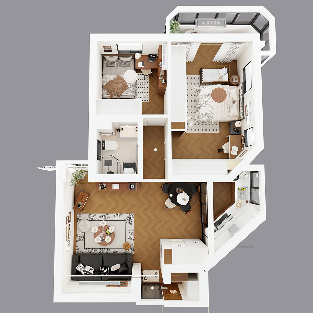 孟宪涛｜金宝花园5-2701-82㎡-简约中古风格｜2室1厅1卫｜老房装修｜定制家｜全包10万｜00_04鸟瞰图