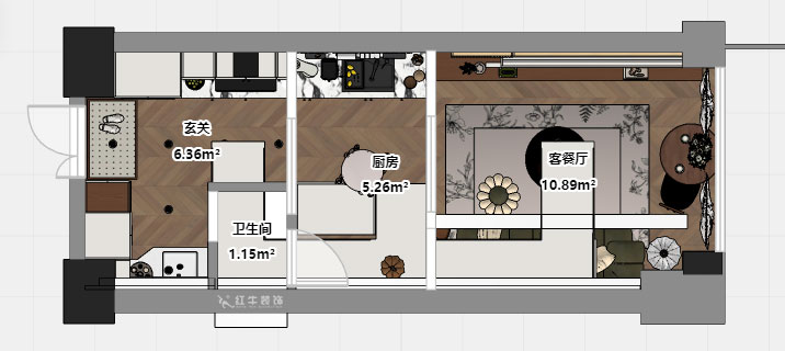 朱明琪|毅达中心4-1710-35㎡挑高-中古风|2室1厅1卫|老房装修|定制家|全包9万|00_03平面彩图1
