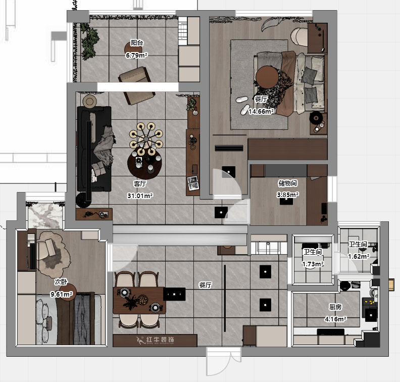 孟宪涛|雅居乐花园23-2-2502-88㎡-简约中古风格|3室2厅2卫|老房装修|定制家|全包12万|00_03平面彩图