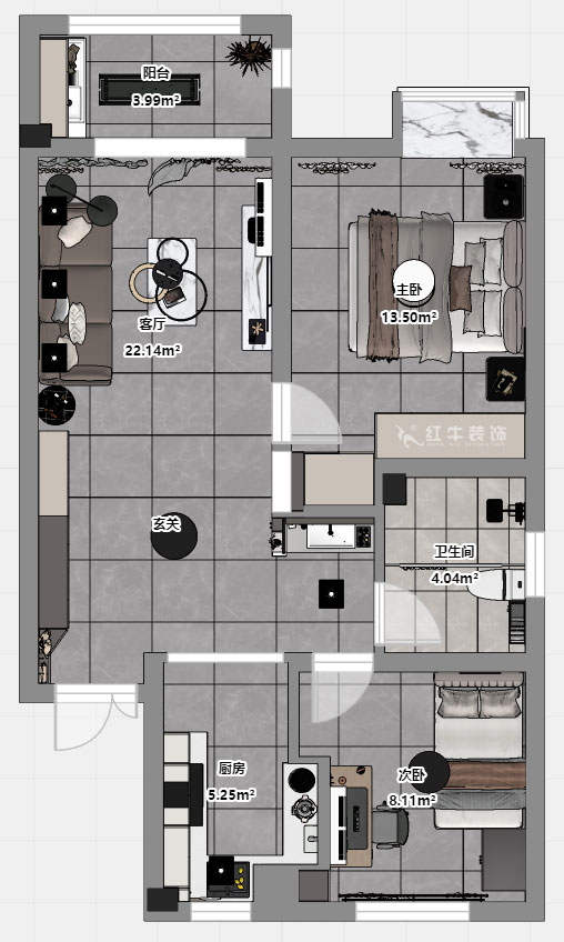 孟宪涛|紫境东苑5-1206-71㎡-现代简约风格|2室1厅1卫|新房装修|定制家|全包10万|00_03平面彩图