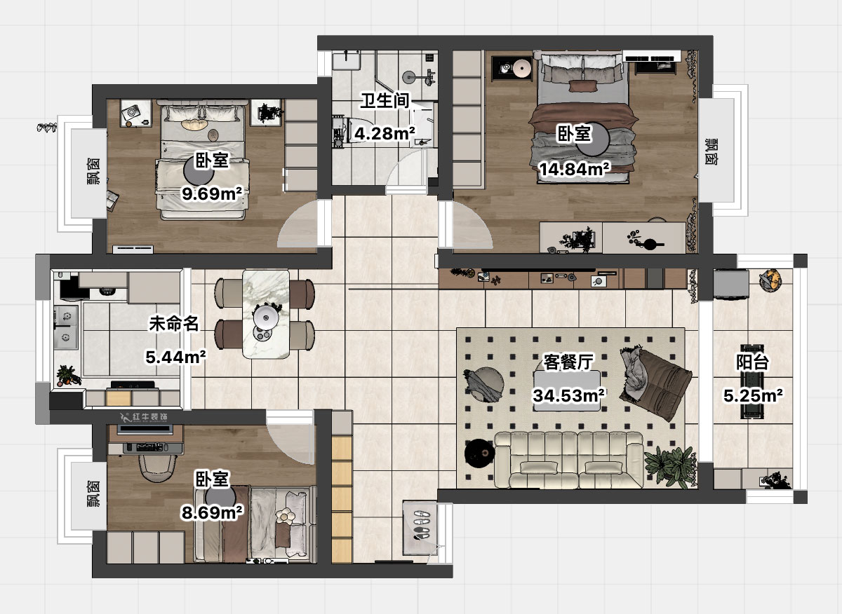 顾娟｜城市绿洲花园10-3-505-108㎡-现代简约风格｜3室2厅1卫｜旧房装修｜定制家｜全包12