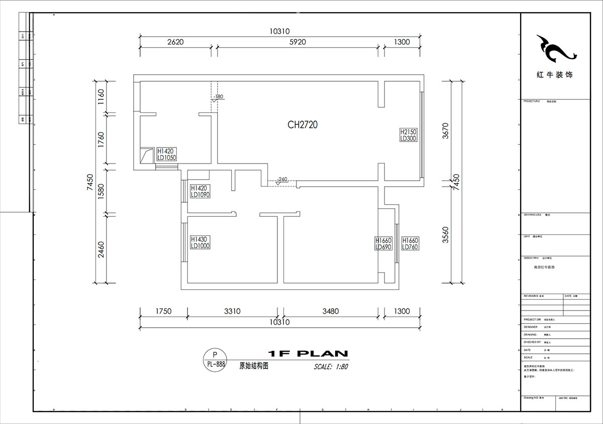 刘小勇|望江春和园8-1904-80㎡-现代简约风格|2室1厅1卫1厨1阳台|新房装修|定制家|全包9万|00_01原始结构图