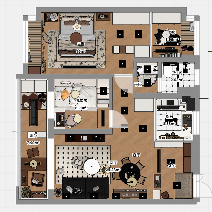 顾娟｜凤起云台3-2602-95㎡-中古风格｜3室2厅1卫1厨1阳台｜旧房装修｜定制家｜全包10