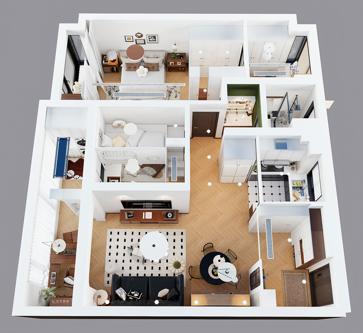 顾娟｜凤起云台3-2602-95㎡-中古风格｜3室2厅1卫1厨1阳台｜旧房装修｜定制家｜全包10