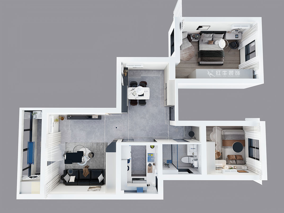 孟宪涛｜三牌楼大街24号301室-100㎡-现代简约风格｜2室2厅1卫1厨1阳台｜老房装修｜定制家｜全包10万｜00_04鸟瞰图