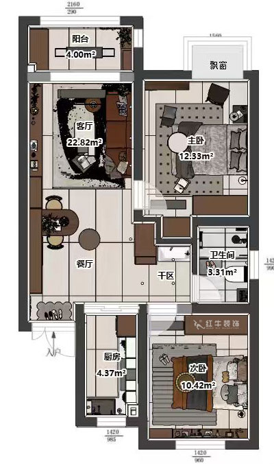 吴波｜紫境东苑15-1206-72㎡-中古风格｜2室2厅1卫1厨1阳台｜新房装修｜定制家｜全包9